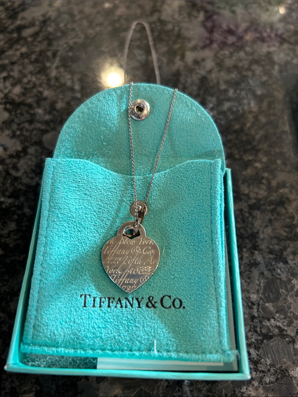 Tiffany & Co. Silver Heart Pendant Necklace with Signature Blue Pouch